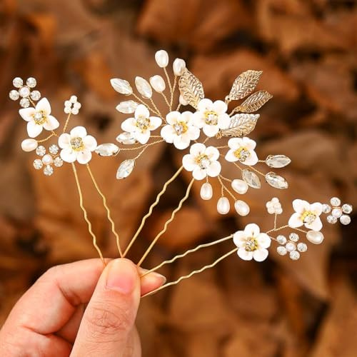 IYOU Épingles à Cheveux Mariage Fleurs, Strass Rose Doré, Pinces à Cheveux pour Mariées, Accessoires pour Cheveux Demoiselles D'honneur pour Femmes(3 Pièces)