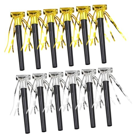 WHAMVOX 20 Sopladores de Fiesta Flecos Bebés, Matracas Generadoras de Ruido, 20 Piezas Oro y Plata, Suministros para Eventos Infantiles y Cumpleaños