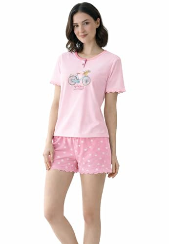 Intimitaly Vanuè - Pigiama Corto Donna Estivo, Cotone Leggero, Set Maglia e Pantalone, Comfort-Fit, Traspirante (IT, Testo, M, Regular, Regular, VS1042 VAR-2)