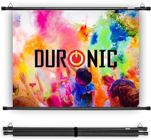 Duronic BPS60 4:3 Projektor-Leinwand, Beamer-Leinwand 60 Zoll, Heimkino mit 4K Full HD 3D, Rollo-Leinwand 1.0 Gain, Projektorleinwand für Wandmontage, Filmnacht, Videoleinwand für Büro Schulen