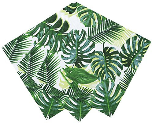 Packung mit 20 tropischen Servietten | Grüne Papierservietten mit Palmblatt-Design | Einweggeschirr für Kinderparty, Safariparty, Dschungel, Dinosaurier, Sommer, hawaiianisches Thema