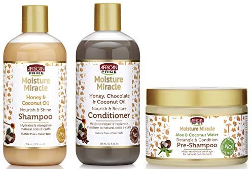 African Pride Moisture Miracle Detangling & Revitalizing Vor-Shampoo mit 3, Kokosöl, Honig, Honig, Schokolade, Kokosöl, Aloe und Kokosnusswasser