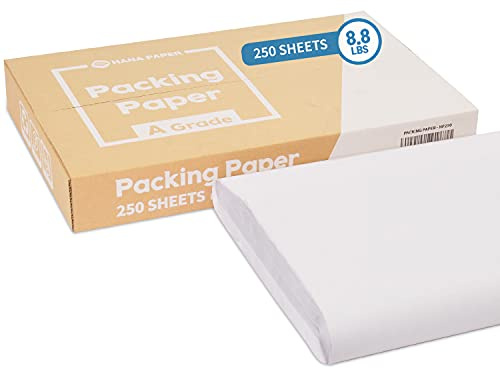 HANA PAPER 30.5 x 17 Large size (250 sheets, 9.5lb) Packing Paper Sheets for Moving, A grade of Newsprint paper for wrapping, storage, shipping. Box packaged. Ideal for wrap dish, glassware.