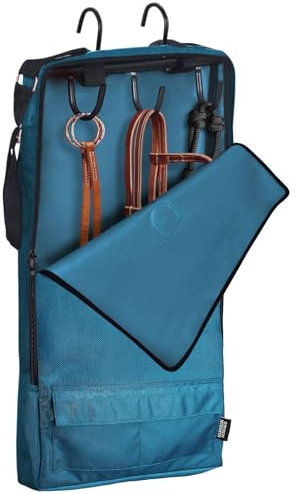 Harrison Howard Zaumzeug-/Halftertasche mit 3 Zinken, robuster wasserdichter Stoff, Tragetasche für Pferde, Blaugrün