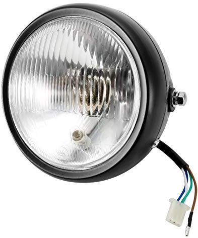 Yctze Universal Retro Faro Delantero Para Motocicleta - Negro Con Lente Blanco - Compatible Con GN125 - Homologado Para Moto Custom