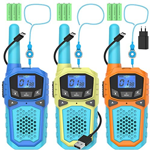 Walkie Talkie 3er Set,Walky Talky Erwachsene Kinder ab 5 Jahre VOX Hohe Reichweite Woki Toki Outdoor Camping Geschenk Junge ab 3 4 6 7 8 9 10 Jahre