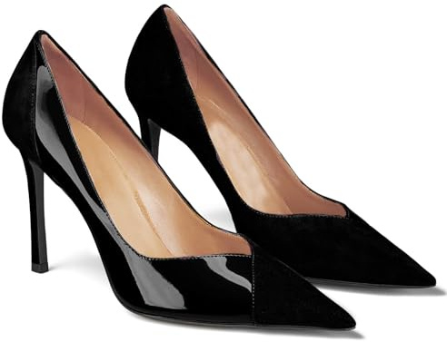Coutgo Womens Pointed Toe High Heels Pumps Patent Suede Stiletto Heel Slip on Office Party Wedding Dress Shoes Black
