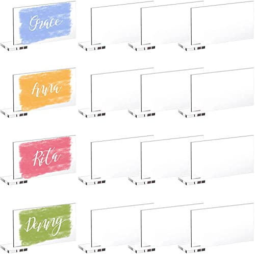 50 Clear Acrylic Place Cards with Holders - DIY Blank Clear Rectangle Acrylic Name Place Cards, Standing Wedding Guest Names Escort Cards for Dinner Table Setting