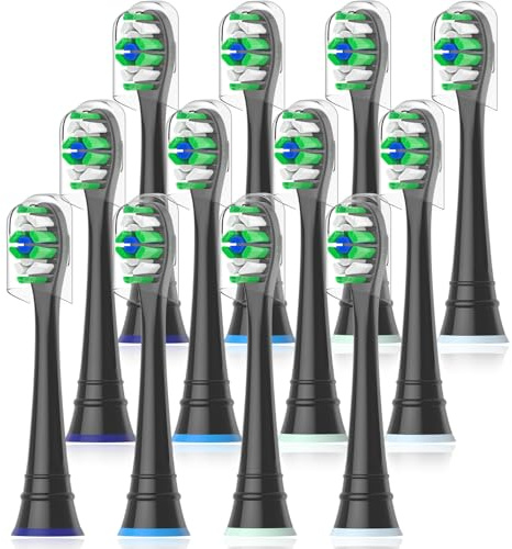 Qitizu Ersatzbürsten Kompatibel mit Philips Sonicare Elektrische Zahnbürste, Zahnbürstenkopf für Diamond Protective Expert Daily Clean, 12 Schwarz