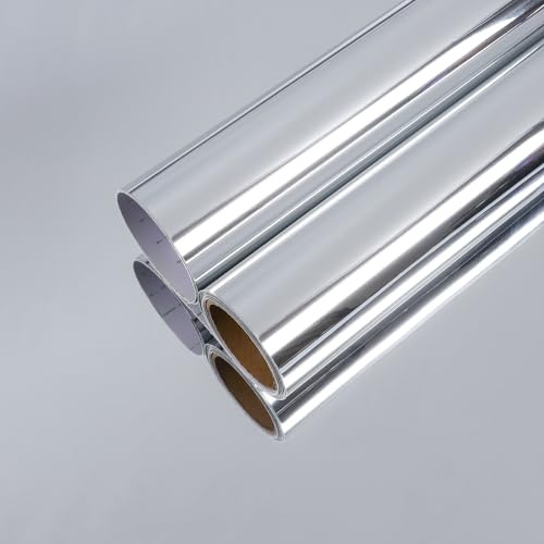 CHIHUT 12”x100” Reflective Silver Mirror Stickers for Walls Self Adhesive Non-Glass Peel and Stick Vinyl Mirror Sticker Wallpaper Flexible Mirror Paper for Bedroom Dresser Cabinets Frame Door Decals