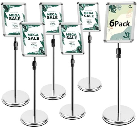 Mutualsign 6Pack Infoständer DIN A4 Höhenverstellbar Kundenstopper Outdoor Aluminium Plakatständer Werbeaufsteller Präsentationsständer für Menu/Hochzeit/Show/Display/Werbung/Verkauf (Silber)