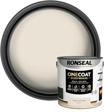Ronseal One Coat Everywhere Paint Pure Cotton Matt 2.5 L – Durable Interior Paint for Walls & Ceilings Smooth Finish Quick Coverage Ideal for Easy Home Projects