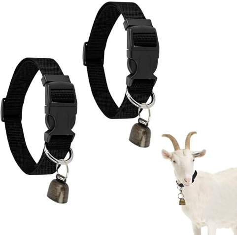 Lumeclat Set di 2 Collari per Capre con Campanelli, Collari in Nylon Regolabili per Pecore, Campanacci Anti-Perdita per Piccoli Animali da Fattoria come Capre, Mucche, Fibbia a Sgancio Rapido (Nero)