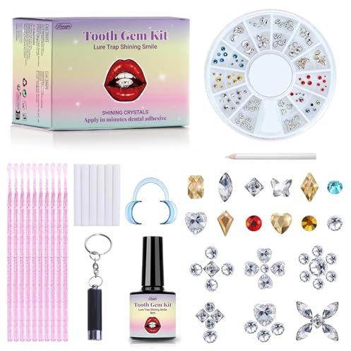 Tpyag Tooth Gem Kit,Zahn Edelstein Set,DIY Krystal Dekoration für Zahn,Shinning Tooth Abnehmbare Zahn Ornamente,Schmuck Zubehör für Zahn mit Kleber,Für Party Daliy Leben,Zahnschmuck Kleber(B)