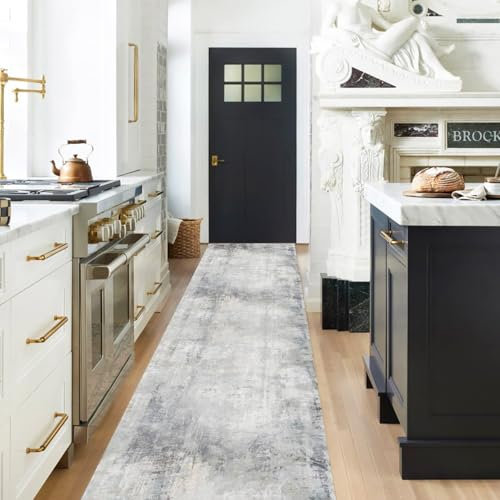 Duscdesp 65×180cm Hallway & Kitchen Non Slip Long Carpet Runner, Soft Rug, Floor Mats - Boho Washable Runner Rugs for Hallway, Entryways, Kitchen (Grey 65×180)