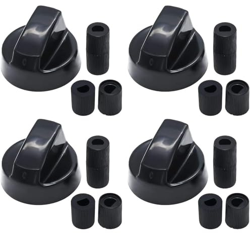 CHEFZOCO Manopole per telecomando universale per forno, manopola piastra in vetroceramica, manopole da cucina, maniglia a gas, con adattatori, diametro totale 4 cm, confezione da 4 pezzi, nero