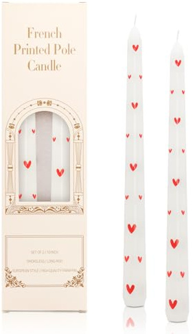 Candele da cena, 25 cm, con stampa conica, candele decorative per la casa, durata di 6 ore, non gocciolano, non profumate, per tè pomeridiano, decorazione da tavolo, casa e feste (cuore rosso)
