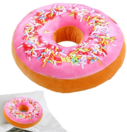 Rundes Donut-Plüschkissen, 40 cm, groß, gefüllt, lustige Streusel, Donut-Lebensmittelkissen für Heimdekoration, Stuhl, Auto, Sofa, lustig, dekoratives Lebensmittelkissen, 3D