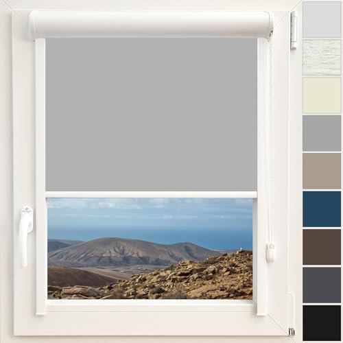 Kassettenrollo Verdunkelungsrollo Thermo Rollo | Fertigung nach Maß | Zum Anschrauben oder Kleben | Für Türen und Fenster | Thermostoff Blackout | Mit Kassette und Führungsschienen | Farbe Grau