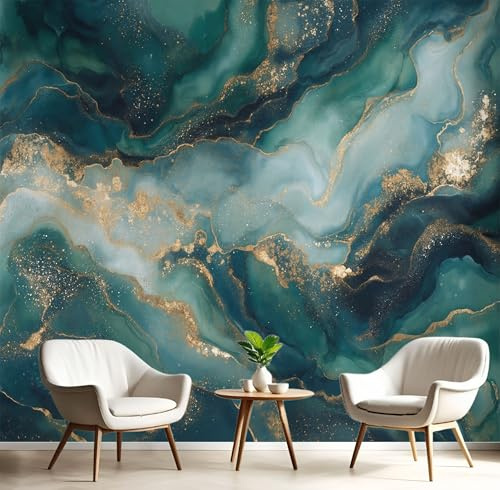 Art Papel Tapiz Fotográfico Onda De Mármol Papel Pintado Geometría Lujosa Seda 250X175Cm Pared Sala Cuarto Póster Verde Esmeralda Mural Para Sala Estar Dormitorio Infantil Decoración