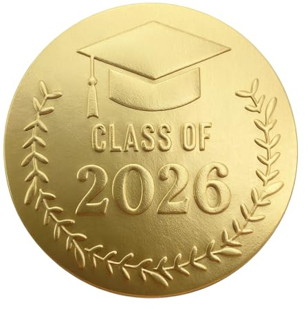 100 Pack Class of 2026 Graduation Stickers – Gold Foil Embossed Labels for Graduates – Metallic Foil Envelopes Seals for Invitations, Gift and Candy Bag & Party Favors (Class of 2026 Gold)