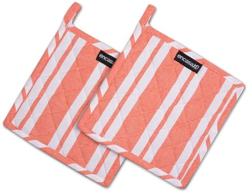 Encasa XO Pot Holders, Heat Resistant Kitchen Pads 8 Franca Orange Stripes