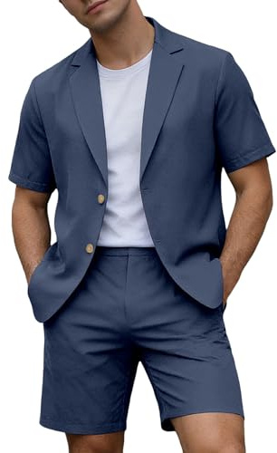 Costume 2 Pièces Pour Homme Avec Veste À Manches Courtes Et Pantalon Court Pour Homme - Léger Sportif - Tenue Décontractée Pour L'Été, La Plage, Les Garçons D'Honneur, Le Mariage