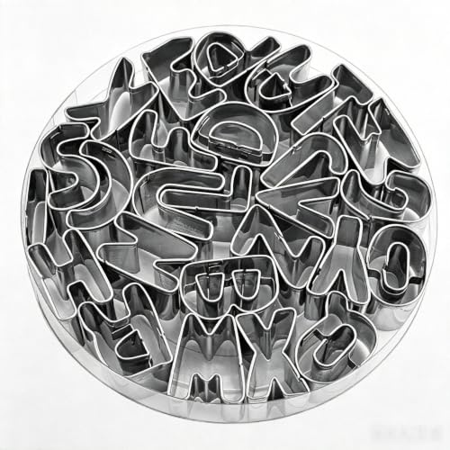Mtbricey Mini 26 Stück Buchstaben Ausstecher Set,diy ausstechformen delstahl formen,für Fondant,plätzchen,Torte Dekoration,Backen,Geburtstag,kuchen,seife,Festival,schokolade,ton basteln,obst schneider