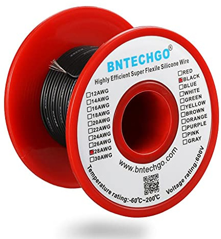 BNTECHGO 28 Gauge Silicone Wire Spool 100 ft Black Flexible 28 AWG Stranded Tinned Copper Wire