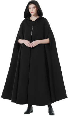 BEAUTELICATE Hooded Cape Cloak Long for Women Bride Winter Wedding Wool-Blend Poncho Medieval Halloween Christmas Cosplay Costume Black Red Green