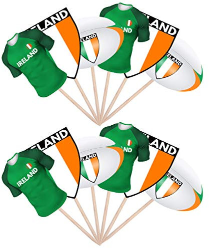 AK Giftshop Rugby Party Food Cake Cupcakes Picks Sticks Decorations Toppers Stand Up Food Flags Ireland (pack of 12)