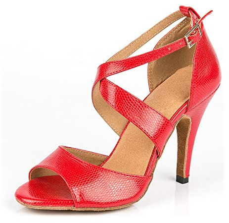 MINITOO Sala Practice Donna Cinturino alla Caviglia Rosso Synthetic Tango Latin Scarpe da Ballo Formale Partito Sandali alla Caviglia EU 37.5