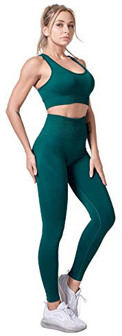 Jamron Donna Set di Abbigliamento Yoga Reggiseno Sportivo+Leggings 2 Pezzi Tuta Sportiva Palestra Fitness Activewear Verde SN071202 M