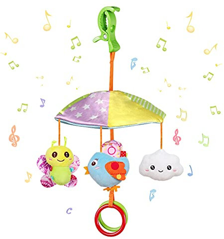 WolinTek Baby Kinderwagen Spielzeug Plüschtier mit Glöckchen,Kleinkindspielzeug,Baby Spielzeug für Bettchen, Wiege oder Autositz,Greifen und Knistern- Papier, Spiegel für Babys Kleinkinder (A)