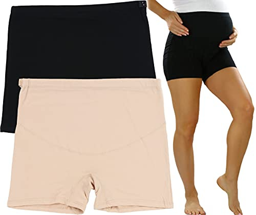 ToBeInStyle Women's High Waist Over The Bump Maternity Underwear - 2 Pack Basic Colored Shorts w/Button Sides - L/XL