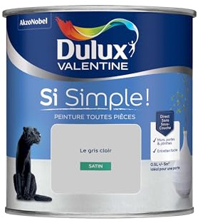 Dulux Valentine Peinture Si Simple Peinture Intérieure Toutes Pièces - Peinture Mur et Plafond, Porte et Plinthe - Couleur : Le Gris Clair - 0,5 L