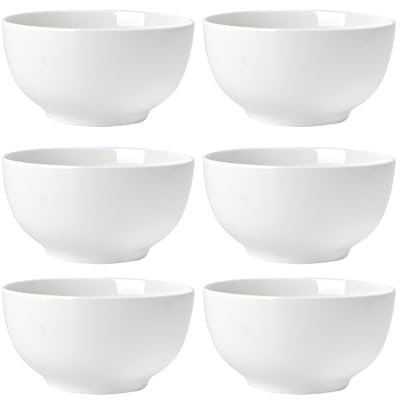 ALLUSEIT Lot de 6 petits bols à céréales en céramique de 590 ml pour salade, dessert, collation, riz, ramen, etc. Porcelaine blanche, passe au lave-vaisselle et au micro-ondes, diamètre de 14 cm