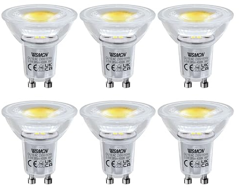 WSMCN GU10 LED Neutralweiß Lampe, 3.5W Ersetzt 50W Halogen Leuchtmittel, 4000K 385 Lumen Reflektorlampe, AC 230V Flimmerfrei Strahler, 38° und 360°Abstrahlwinkel Spot, Nicht Dimmbar Birnen, 6 Stücke