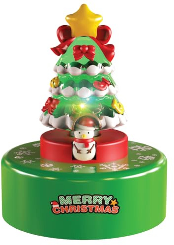 WEofferwhatYOUwant Festive Christmas Tree Music Box, Illuminated Holiday Decoration with Rotating Snowman Playing We Wish You a Merry Christmas