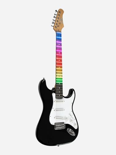 EKO GUITARS - S-300 BLACK VISUAL NOTE, Chitarra Elettrica Visual Note, Corpo Pioppo, Manico Acero,Tastiera Resina, Lamina Visual Note che si interfaccia con l'APP dedicata, Colore Nero