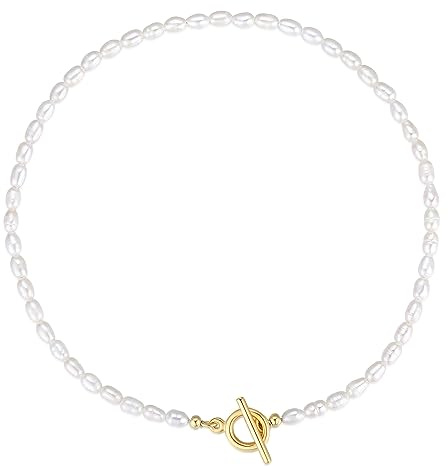 GAVU Collana di Perle di Acqua Dolce da Donna con Chiusura T-Bar Placcata Oro 50cm