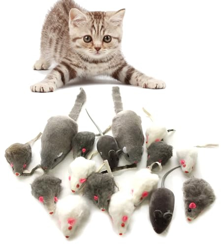 QUOZUO Kattleksak, möss, leksak, mus, katt, husdjur, mjuk, fluffig för katter, 16 stycken
