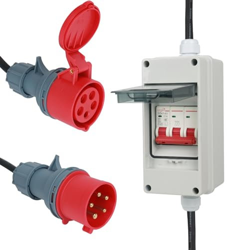 CEE - Adaptador de corriente de alta intensidad (32 A a 16 A, 5G2.5, 5P, conector de 32 A a 16 A, enchufe CEE, conector de 32 A a 16 A, adaptador de corriente CEE, 2 cables de 0,5 m, 5 x 2,5 mm)