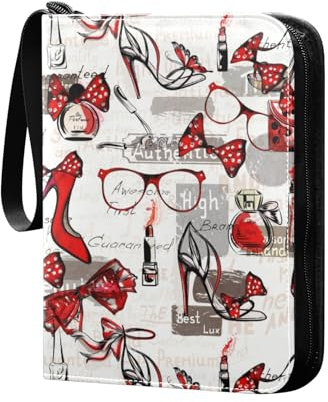 High Heels Brillentaschen Lippenstift Parfüm Sammelkartenalbum 4 Taschen Kartenordner 50 Seiten 400 Karten PU Reißverschluss Kartenbinder Aufbewahrung Halter für Sport Spiel Karte