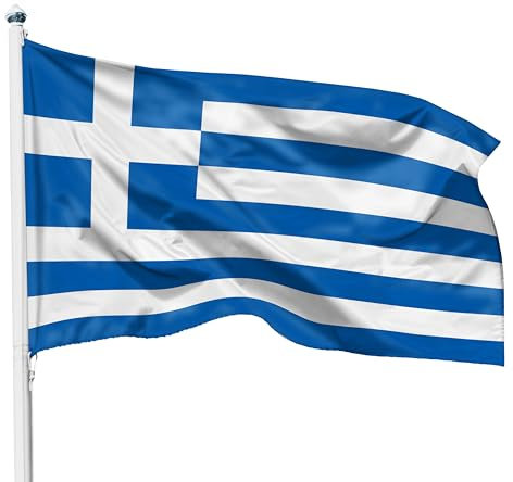 PHENO FLAGS Griechenland Flagge 90x150cm - wetterbeständige Fahne mit Messingösen, 100% Polyester, robuste Doppelnaht & in lebendigen Farben - ideal für Flaggen-Liebhaber