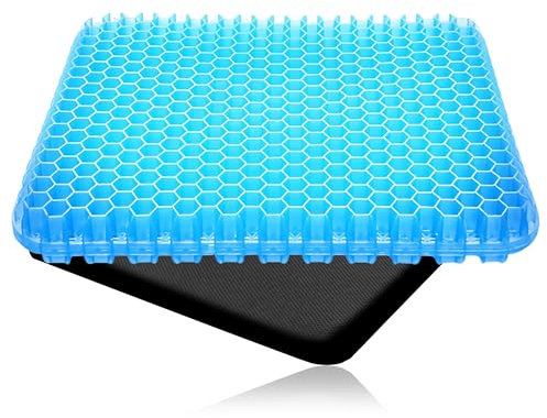 HSIULMY Gel Seat Cushion, Breathable Honeycomb Cushions Blue Double Thick Gel Cushion to Relieve Back Pain Pressure, for Car Office Home Wheelchair
