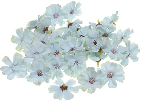 PATIKIL Konstgjorda blomhuvuden för hantverk, 30 st fuskblommor bulk mini konstgjorda silkesblommor utsmyckningar körsbärsblomma för krans bröllopsfest dekoration, ljusblå