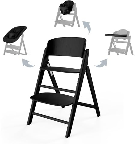 CYBEX Oro CLICK & FOLD Juego de trona 4 en 1, Creciendo con el niño, Incl. Nido de hamaca dorado, Juego y bandeja para bebés, Madera de haya/Algodón/Plástico, Impresionante Negro