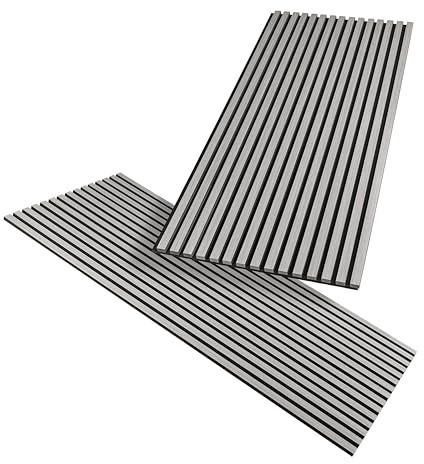HAGEFOL® Akustiska paneler trä 120 x 60 cm, 2 stycken, färg: grå, väggpaneler trä, 3D-lamellvägg av träfanér på akustisk filt, akustiska paneler, 1200 x 600 mm
