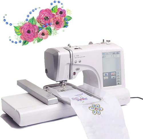 Dfdieratve Macchina da Cucire e Ricamare con Kit di Accessori | 162 Punti Incorporati, 150 Disegni da Ricamo e 10 Caratteri, Touch Screen da 7, Infila Ago Automatico e Connettività USB